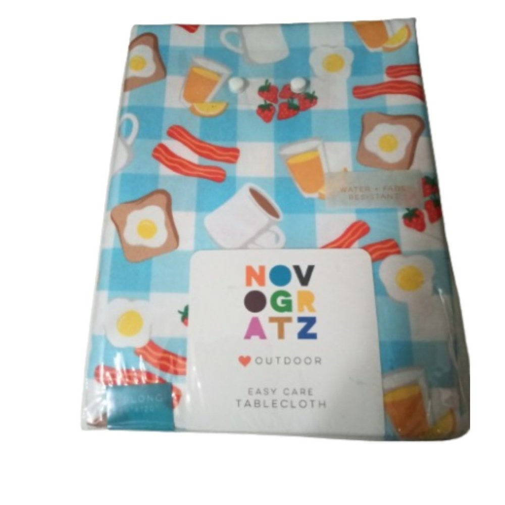 Novogratz Tablecloth Outdoor Easy Care Oblong 60" By 120" Bacon, Eggs, C…